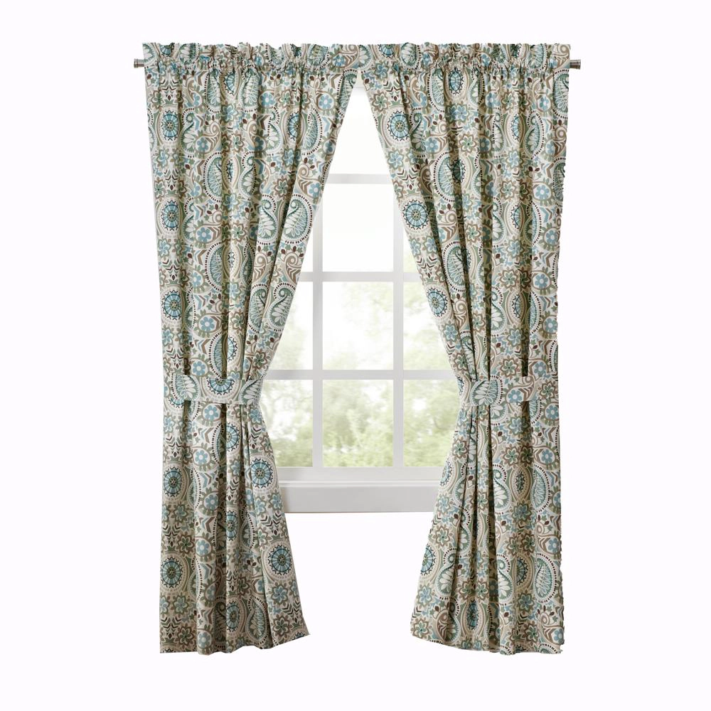 Ellis Curtain Paisley Prism Tailored 3" Rod Pocket Curtain Panel Pair with Tie Backs 100" x 84" Latte