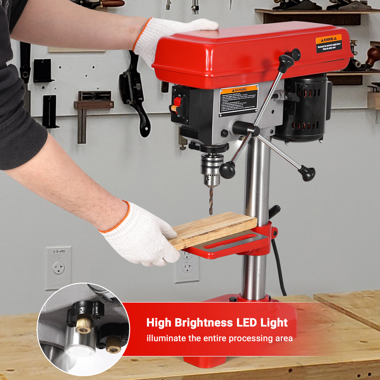 8-in 2.5-Amp 5-Speed Benchtop Drill Press with Laser Ray LED Light and 0-45 Degree Tilting Worktable
