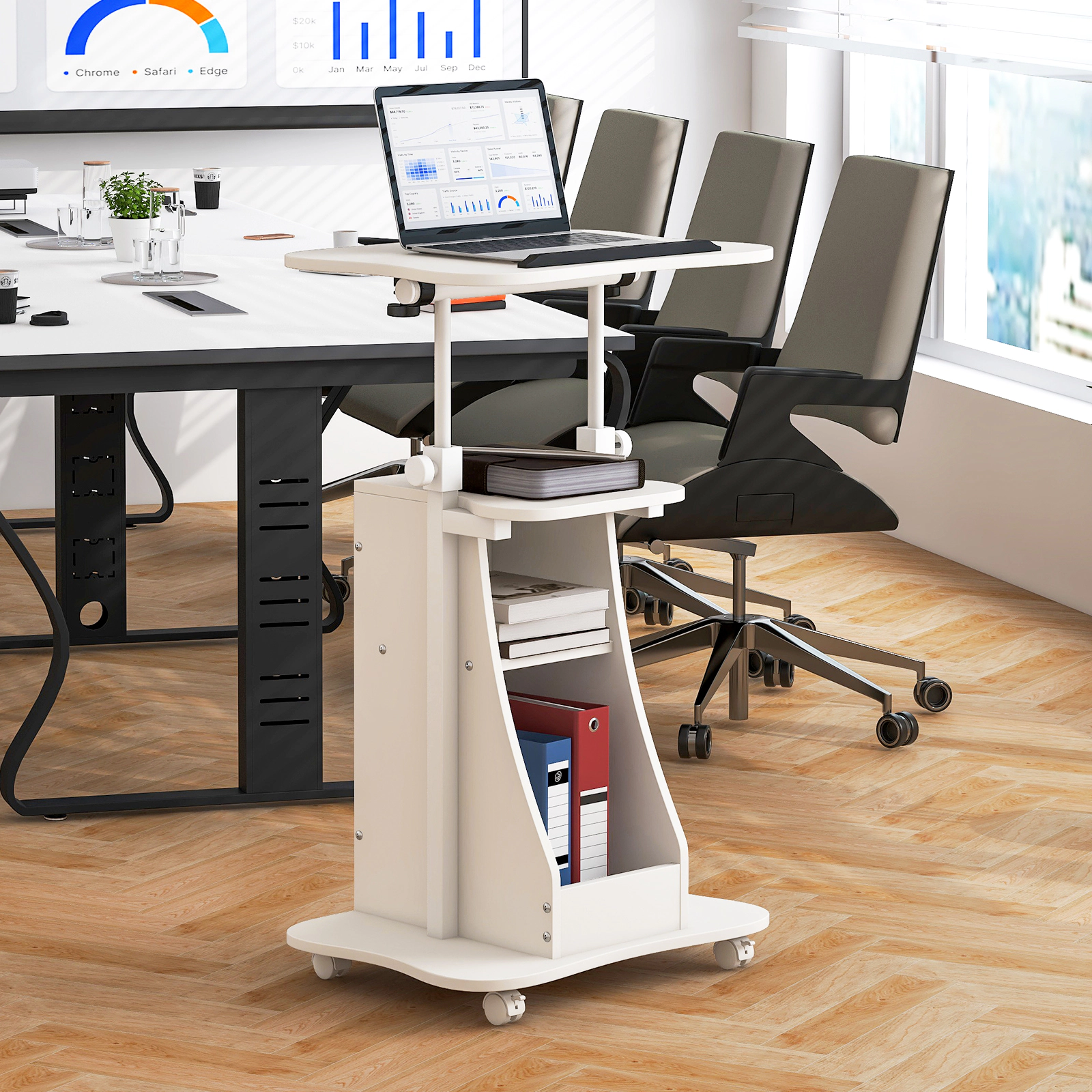 SUGIFT Tilting Top Storage Compartments Podium Standing Desk 20-in x 16-in 28.5-in to 44-in 200-lb Capacity White