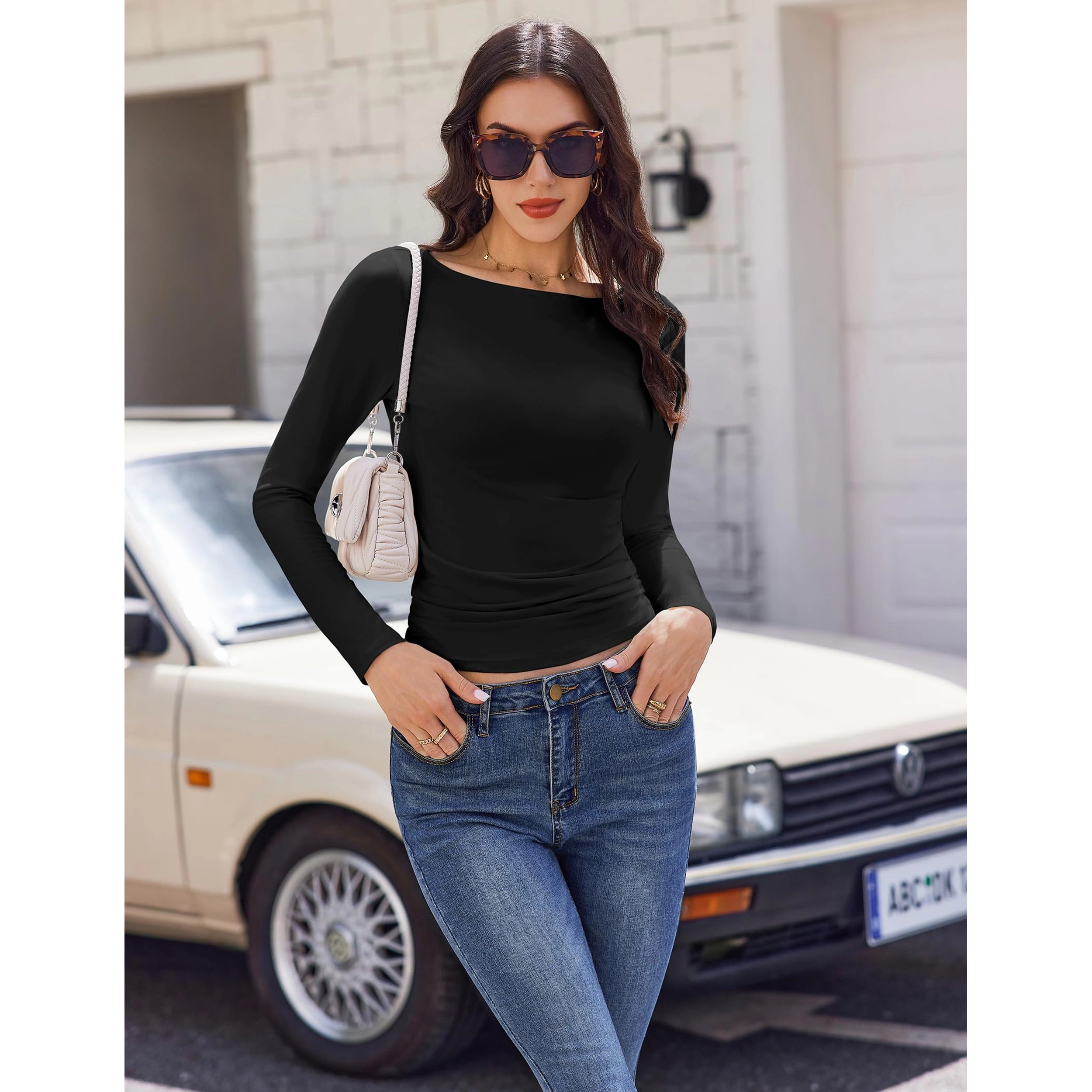 Ekouaer Three Pack Long Sleeve Shirts Boat Neck Tops Basic Tees Fall Fashion Thermal Undershirts