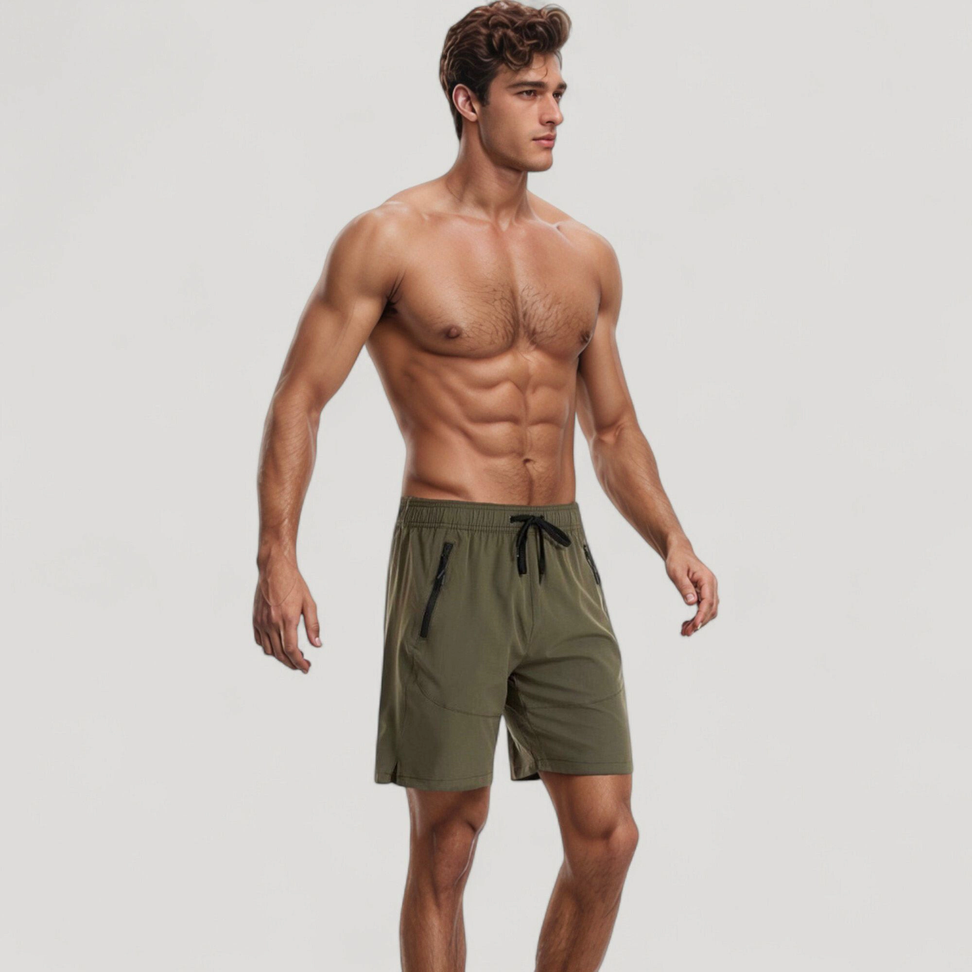 Anna-Kaci Men's Swim Trunks with Zipper Pockets and Adjustable Drawstring Waistband