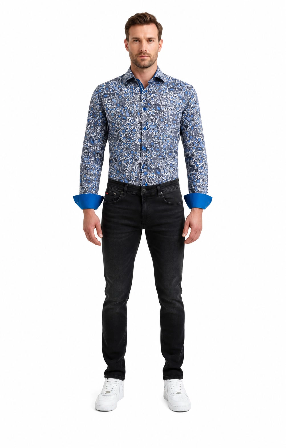Elie Balleh Slim Fit Mens Modern Paisley Print Button-Down Shirt