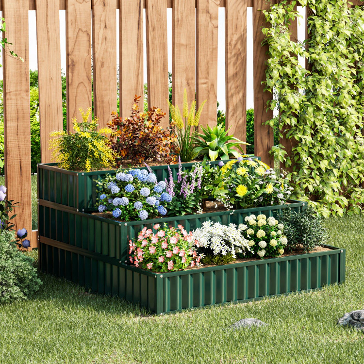 Hivvago Heavy-Duty Metal Outdoor 3-Tier Raised Garden Bed Planter Box