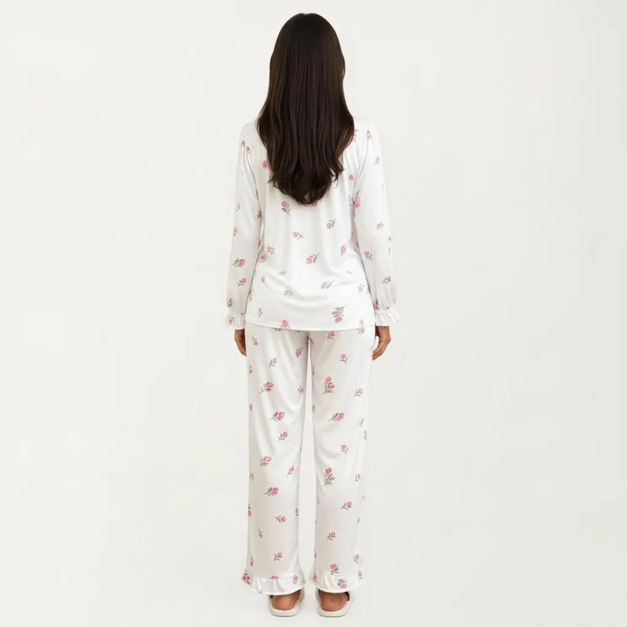 Anna-Kaci Women's 2-Piece Pajama Top with Lace Trim Tie Neck Detail and Relaxed Fit Pants Printed Sleepwear Set