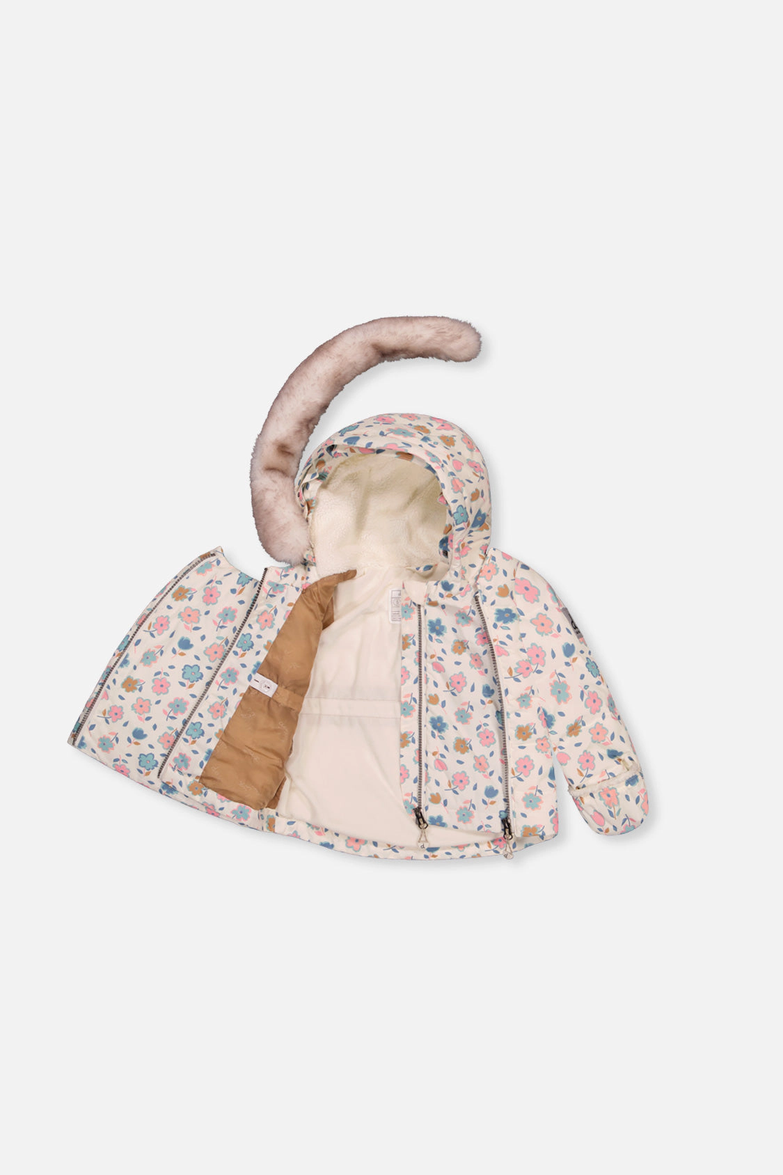 Deux par Girls Floral Print Two Piece Snowsuit with Hooded Coat and Snow Pants