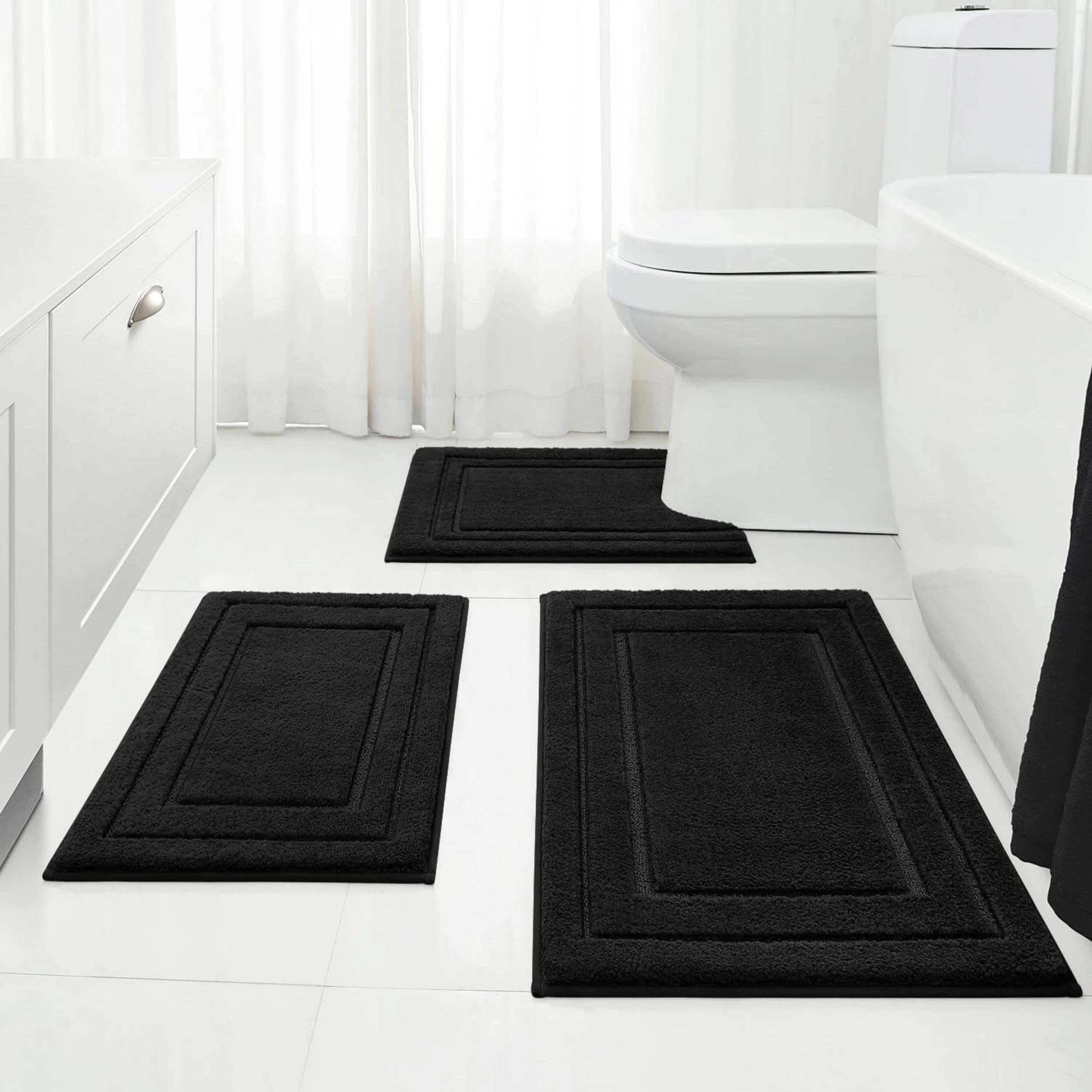 Stock Preferred Pack of 3 Absorbent Plush Microfiber Non Slip Bathroom Rug Set