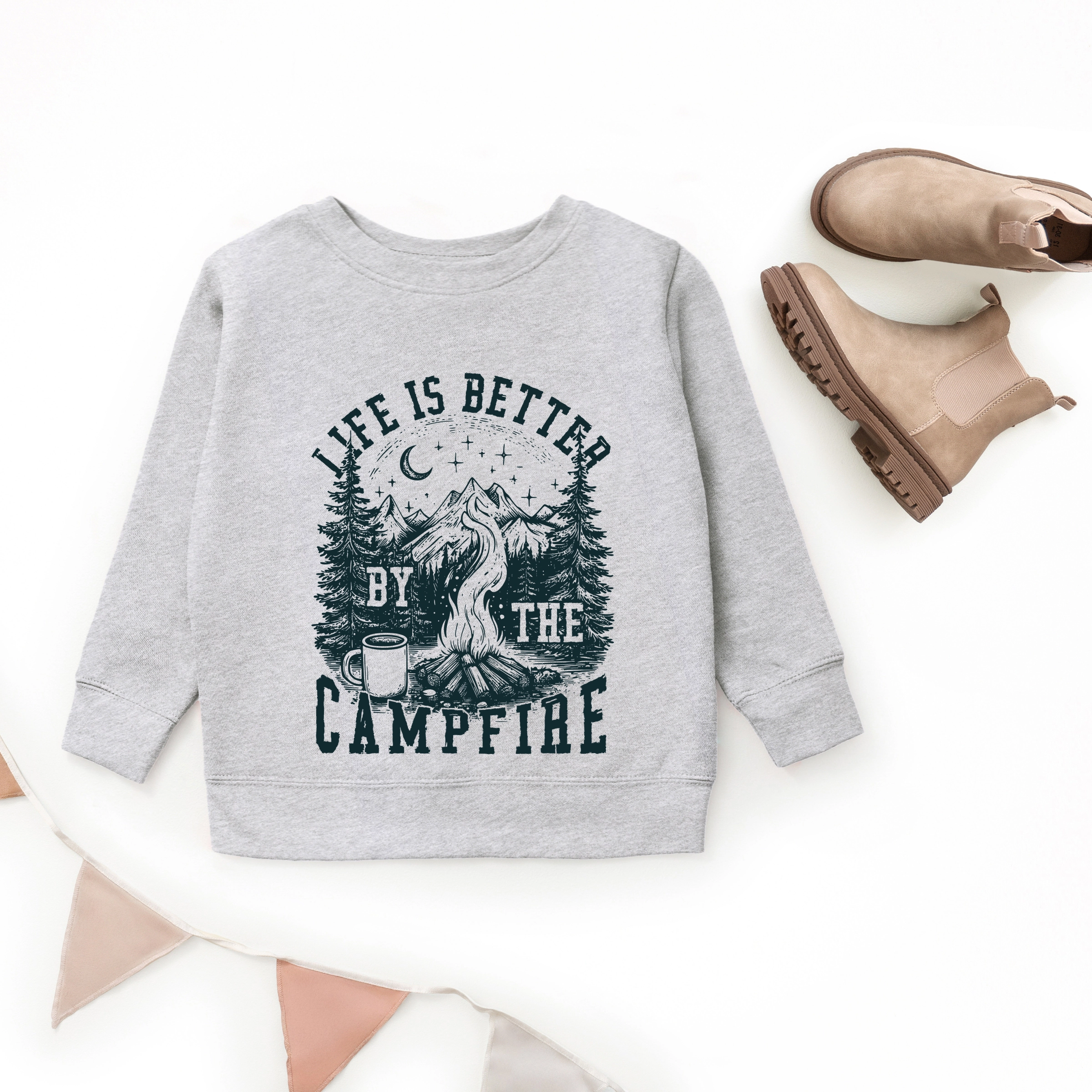 the Juniper Shop - Youth Graphic Sweatshirt Life is Better by Campfire Forest