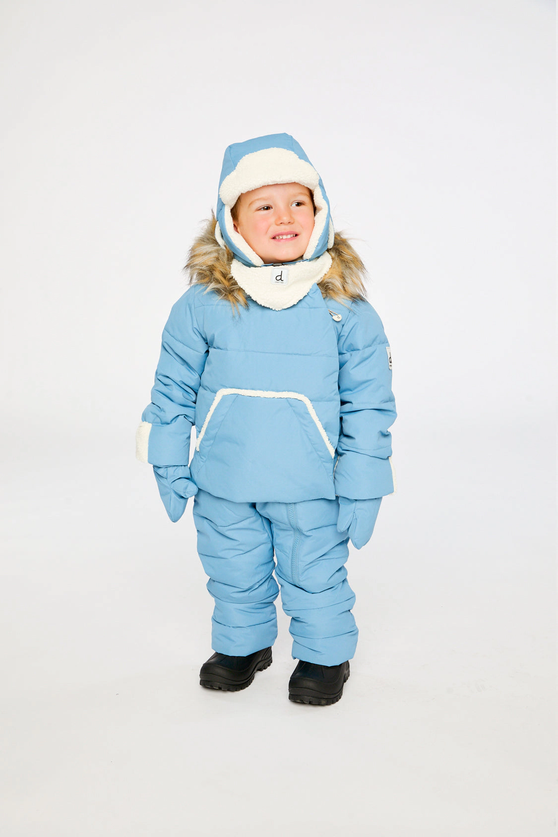 Deux par Boys Snug One Piece Snowsuit Adapted for Car Seats with Faux Fur-Trimmed Hood