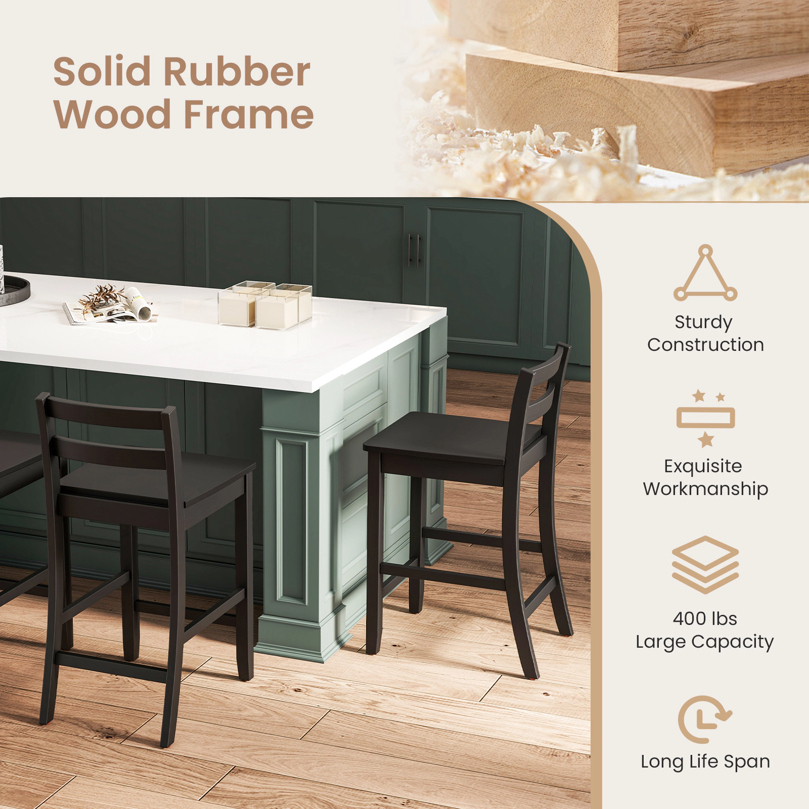 Glintex 2-Piece 24-Inch Counter Stool Set with Curved Back and Dual Footrests