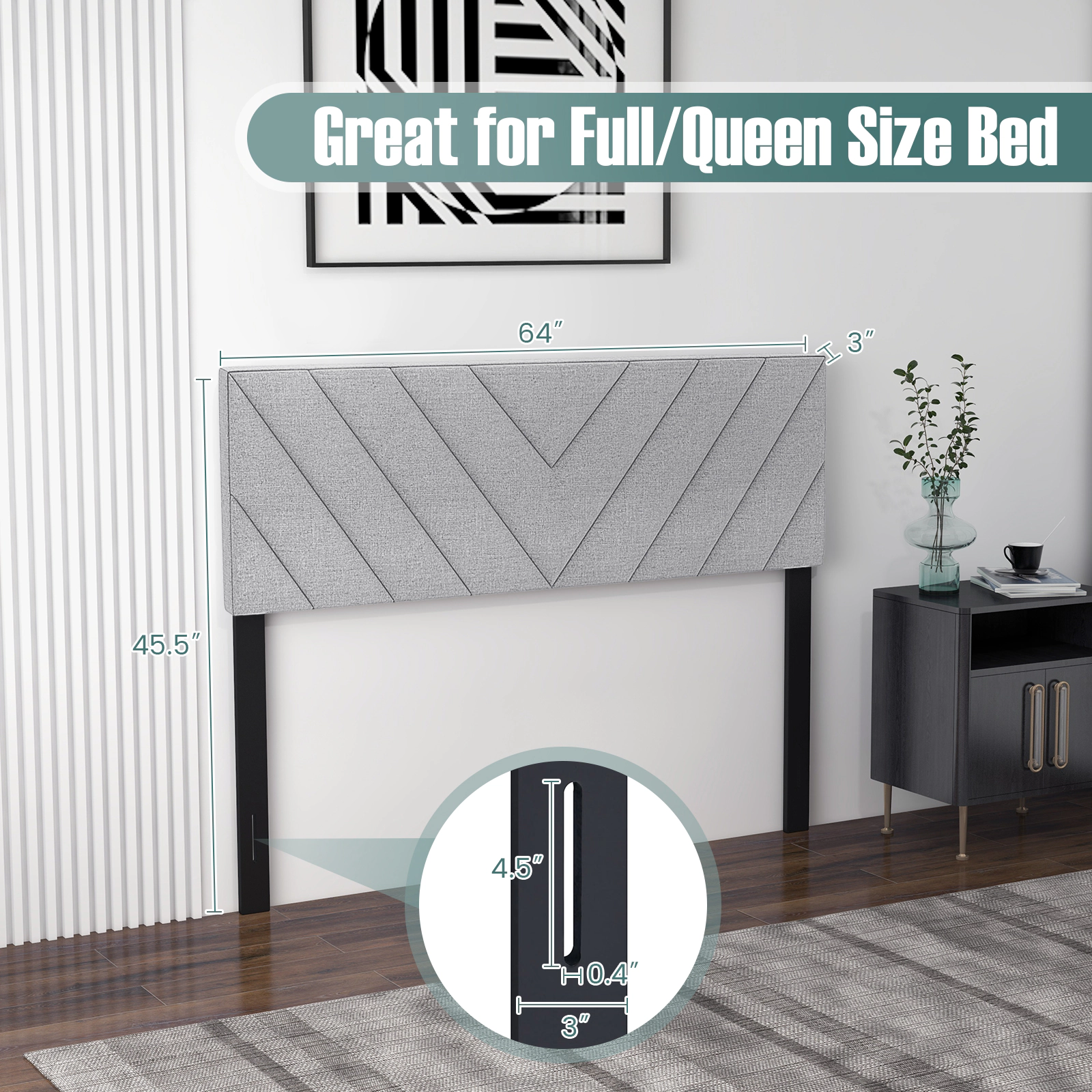 SUGIFT Linen Upholstered Headboard Gray for Full and Queen Size Bed Frames