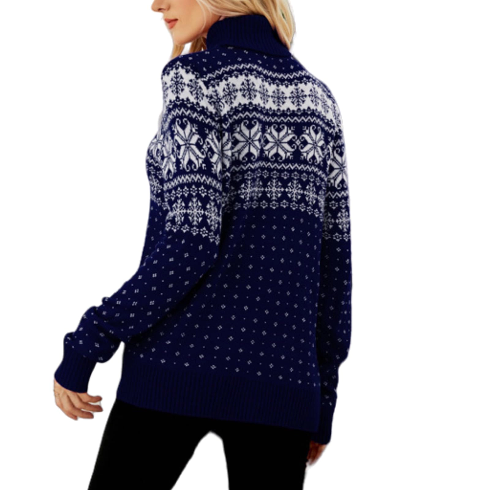 KOJOOIN Women's Turtleneck Christmas Sweater Ugly Snowflake Print Holiday Xmas Knit Pullover Winter