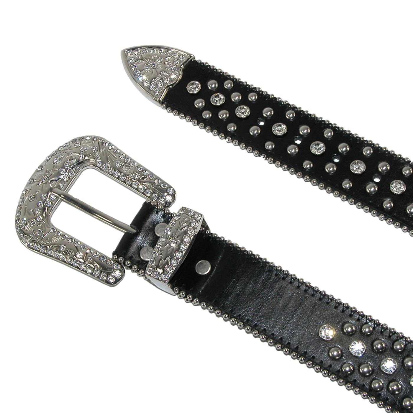 CTM Women's Fleur de Lis Studded Rhinestone Western Bling Belt