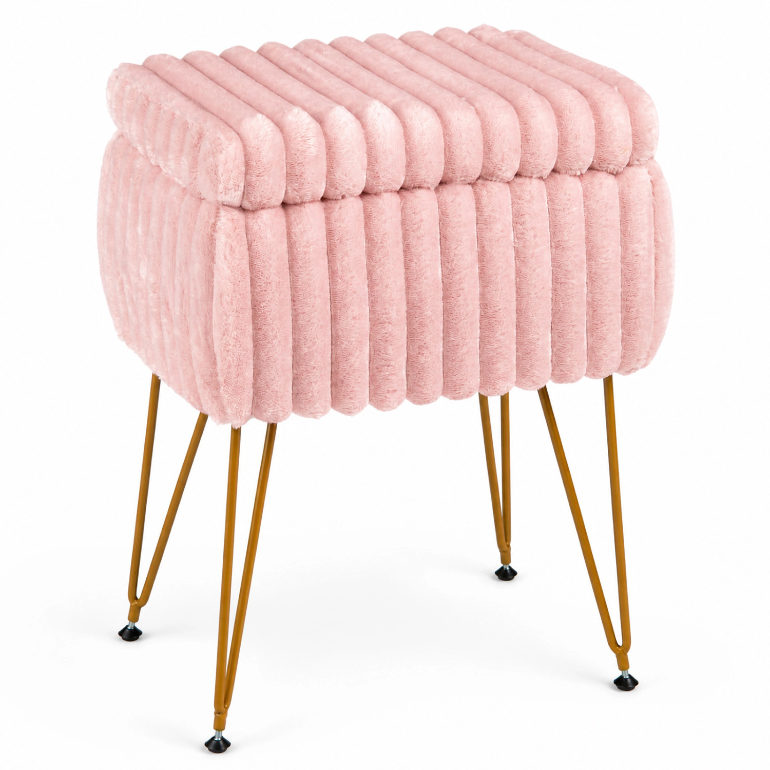 LJG Vanity Stool with Storage and Reversible Lid Faux Fur Upholstered Ottoman