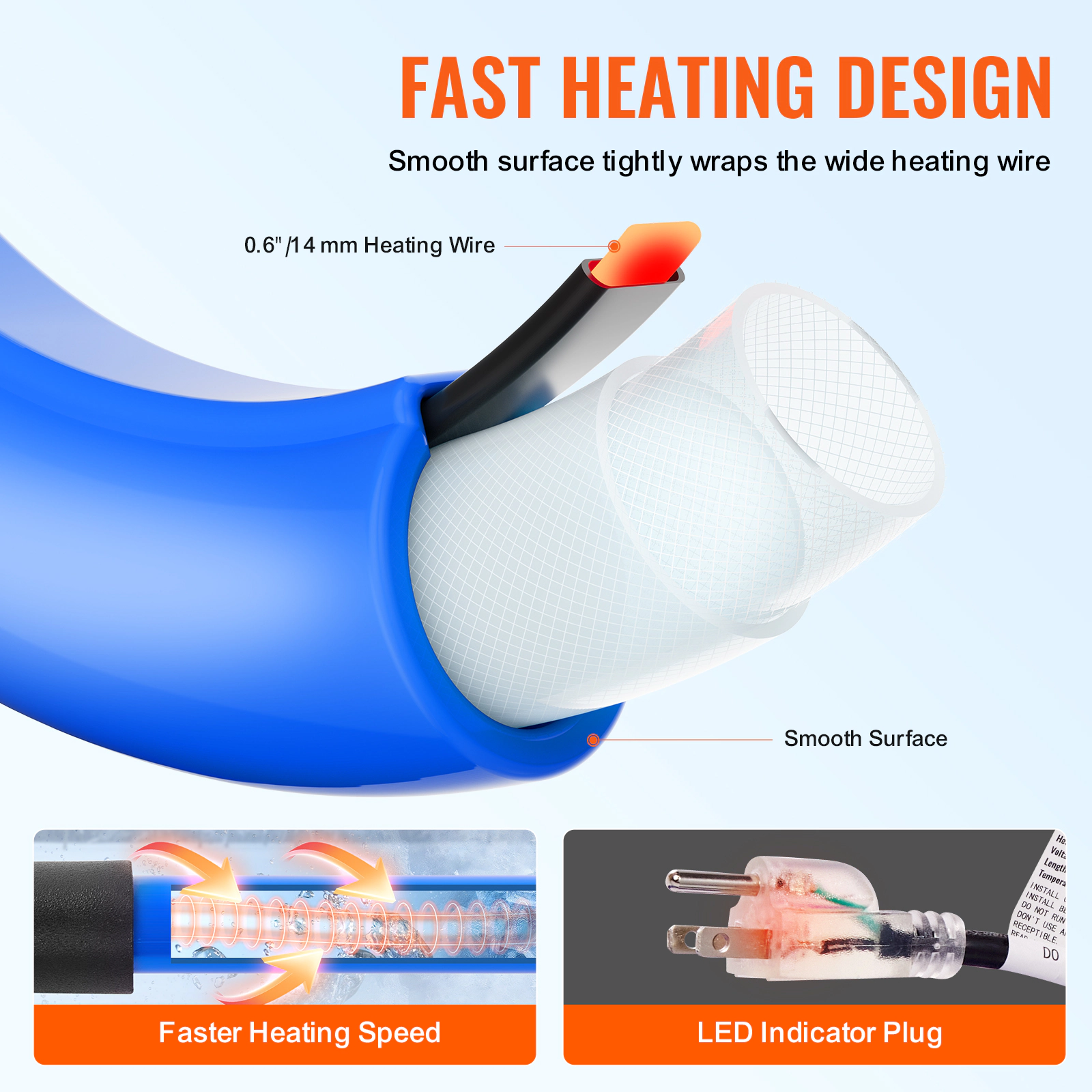 HONGGE 50ft Heated RV Water Hose, Self-Regulating, Freeze-Proof to -45°F, 5/8" ID, 3/4" GHT Adapter, Lead & BPA Free