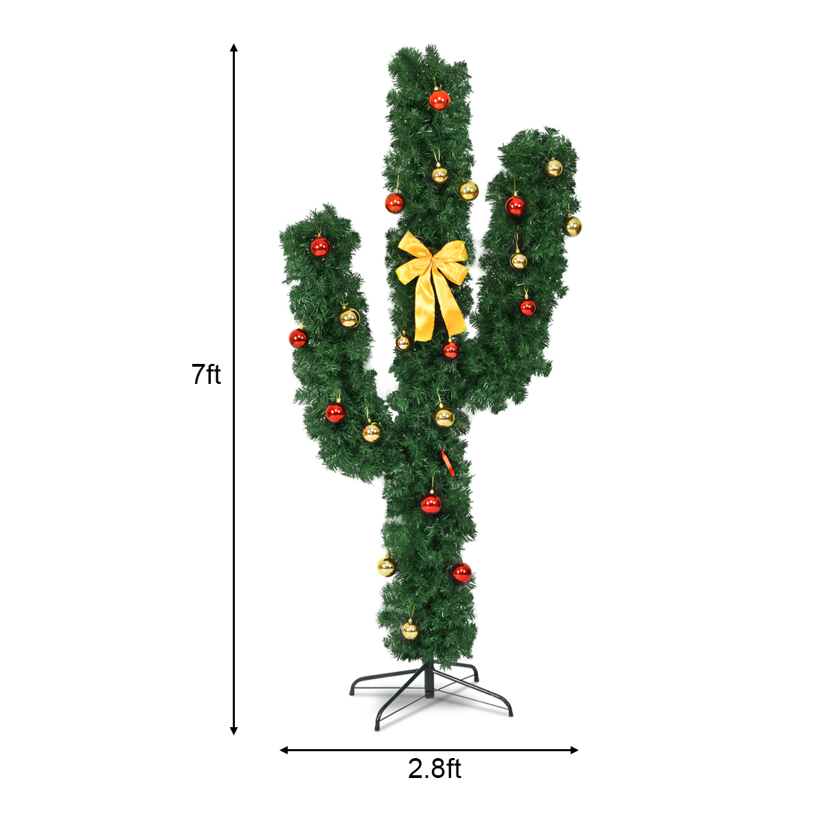Costway 6Ft Pre-Lit Cactus Christmas Tree LED Lights Ball Ornaments