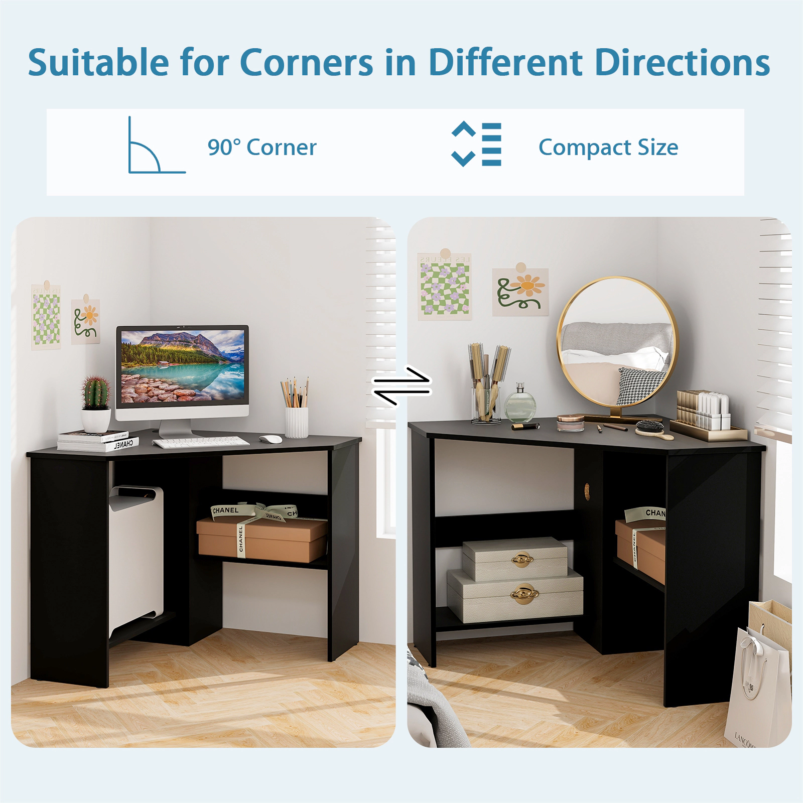 SUGIFT 48-In White Triangle Corner Computer Desk with Storage Shelf