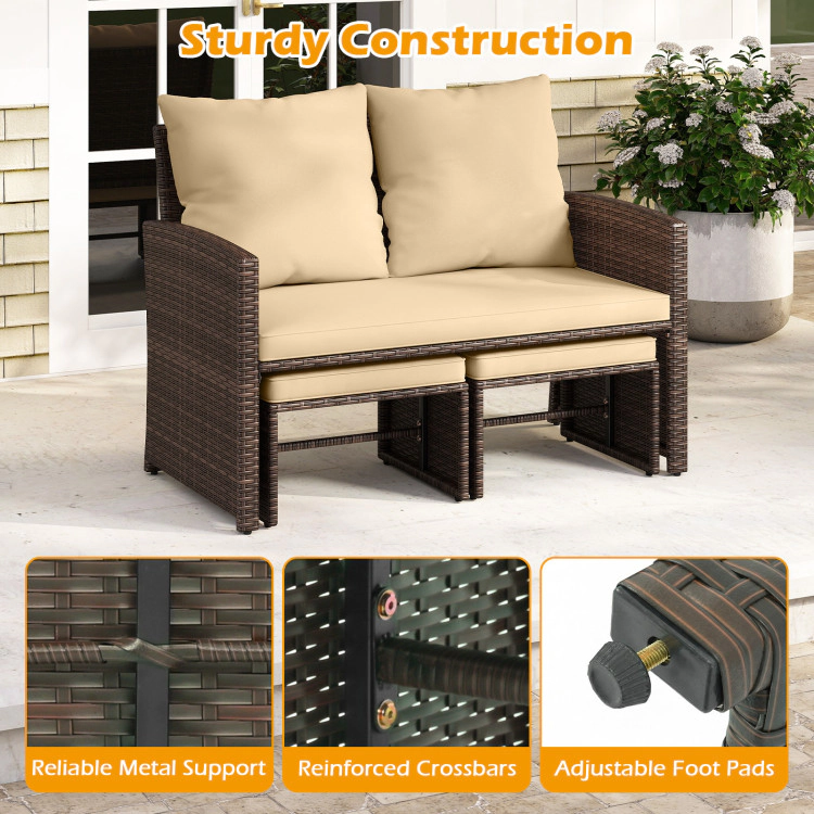 Hivvago 3 Pieces Outdoor Patio Pe Wicker Furniture Set With Cushions