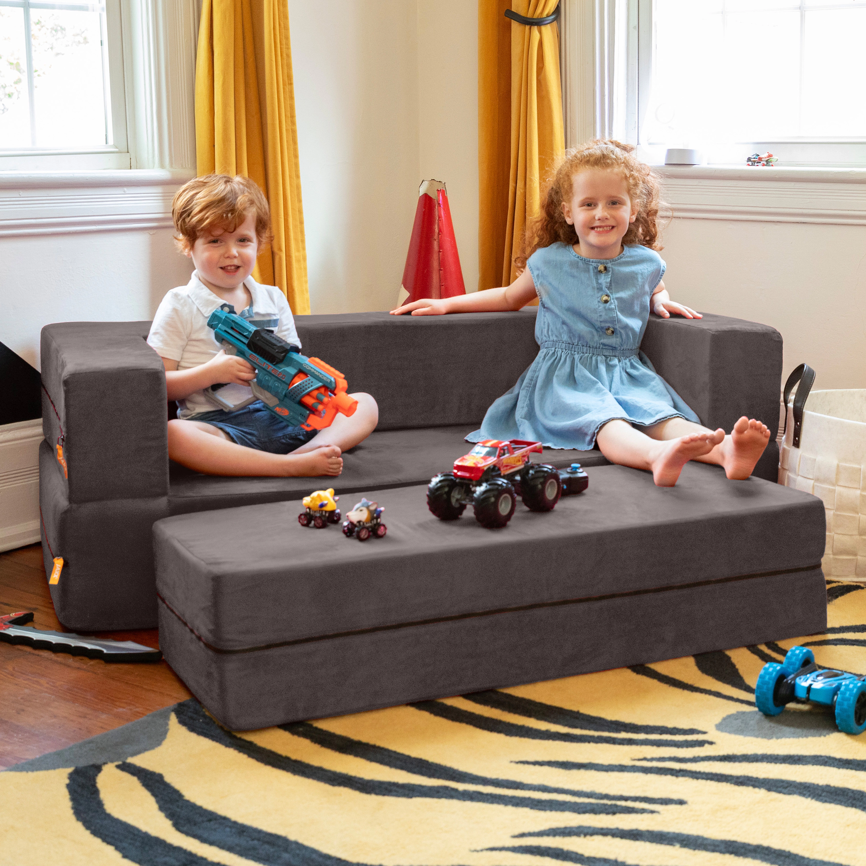 Zipline Kids Sofa & Large Ottoman, 3 1 Fold Out
