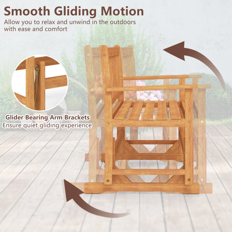 Hivvago 2-Person Outdoor Acacia Wood Glider Bench Patio Swing Rocking Loveseat