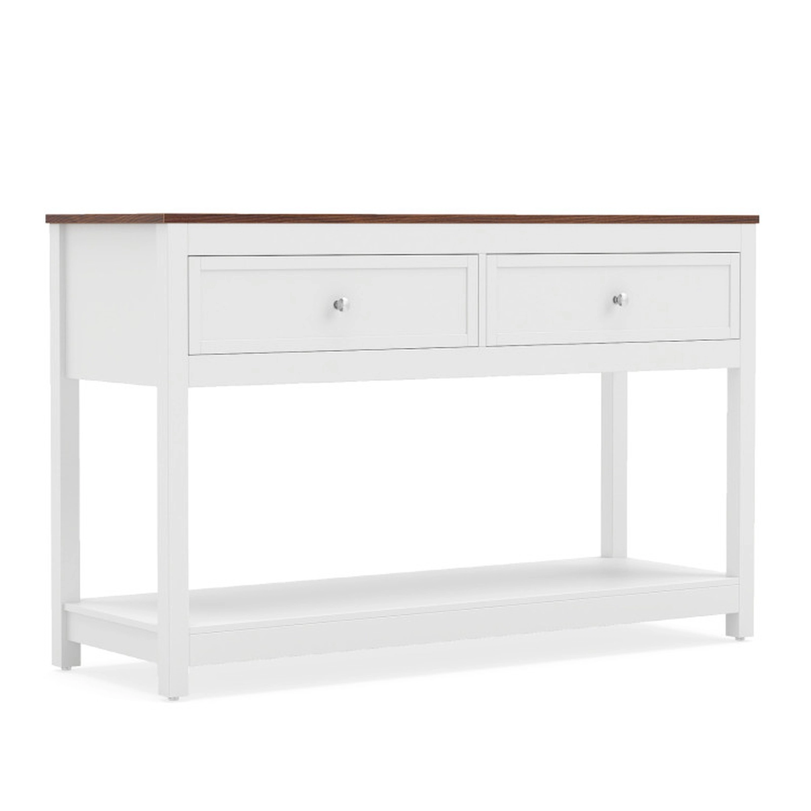 SUGIFT 2 Drawers Open Shelf Brown Wood Grain Top Console Table 47-in x 15.5-in x 29.5-in 165-lb Capacity White