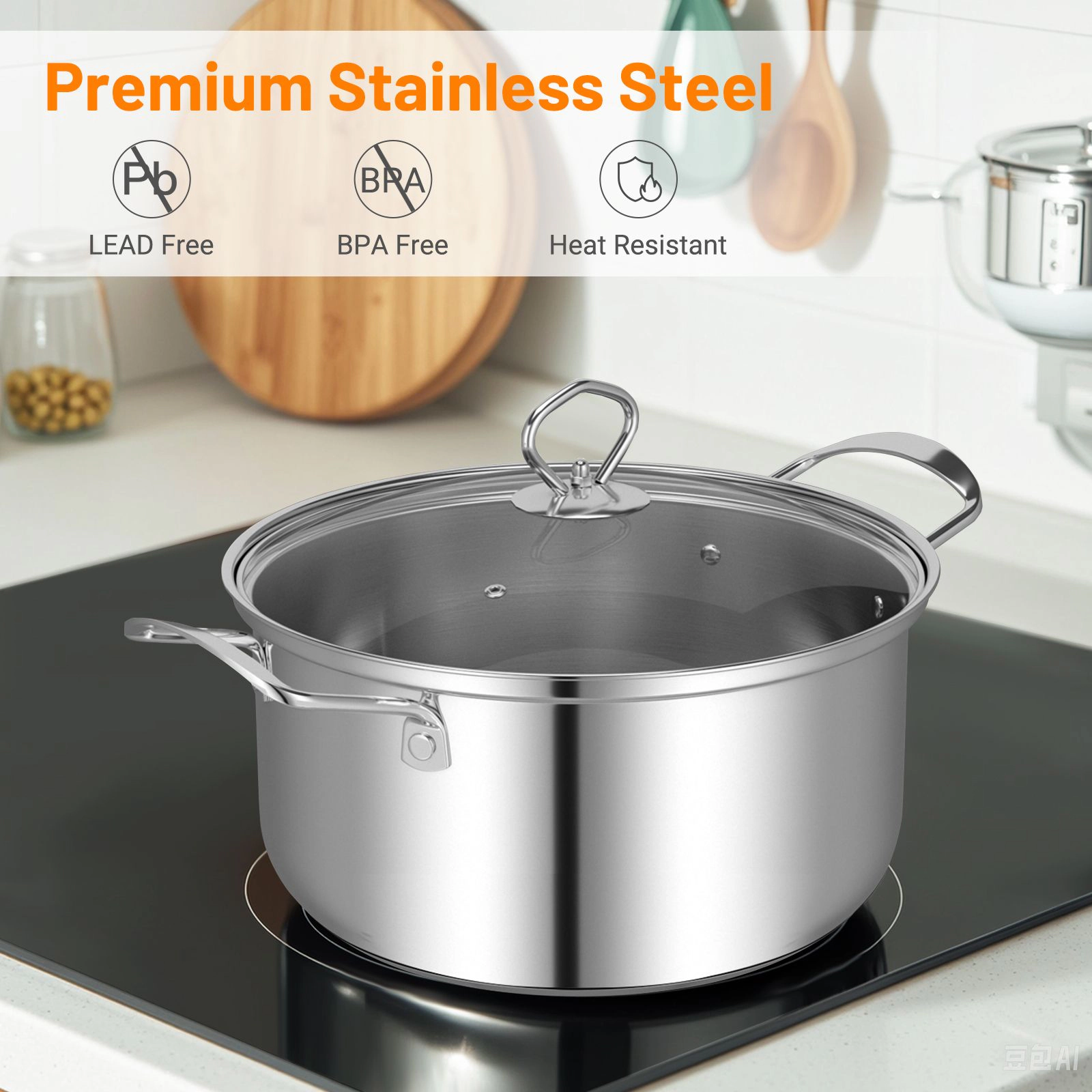 SlickBlue 12 Piece Stainless Steel Cookware Set with Pots Pans and Lid