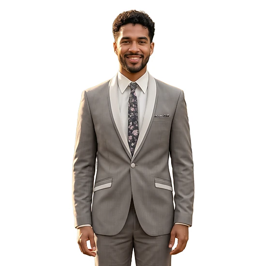 Tazzio Mens Slim Fit Piped Shawl Collar 2 Piece Suit Set