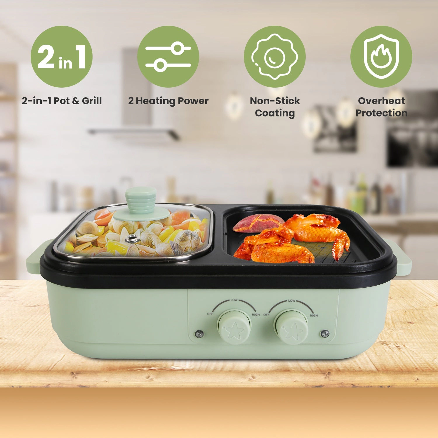 GBruno 2-in-1 Electric Hot Pot With Grill