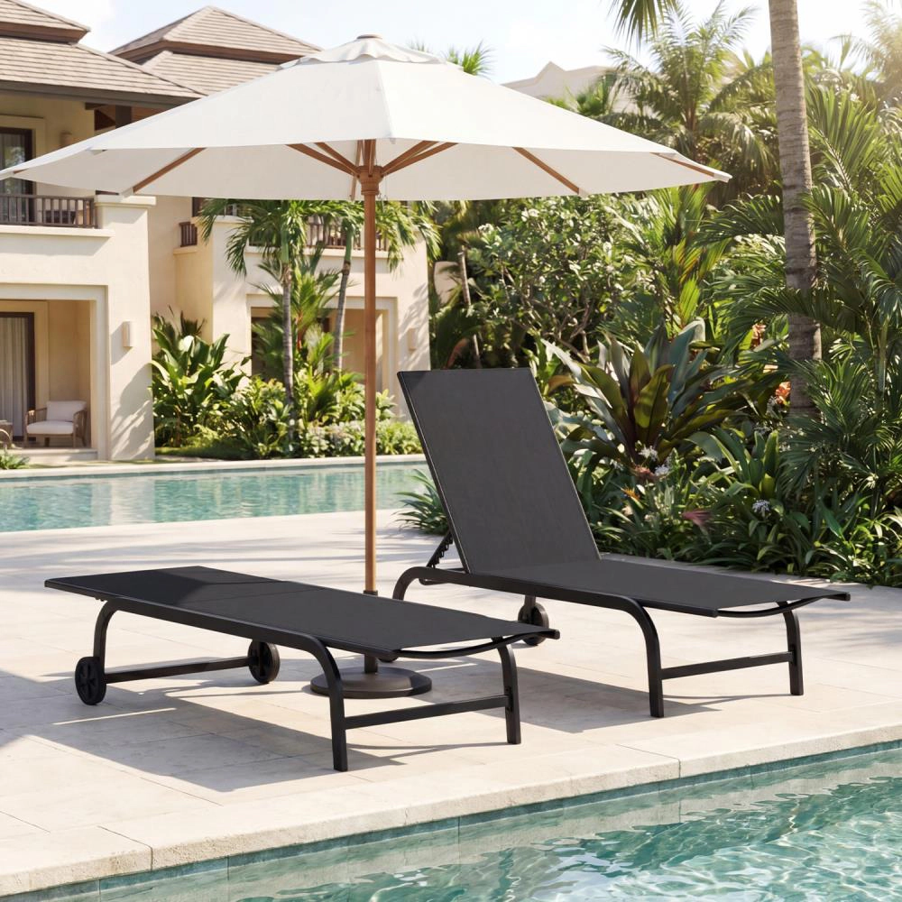 Hivvago Outdoor Chaise Lounge Chair With Wheels And Metal Frame