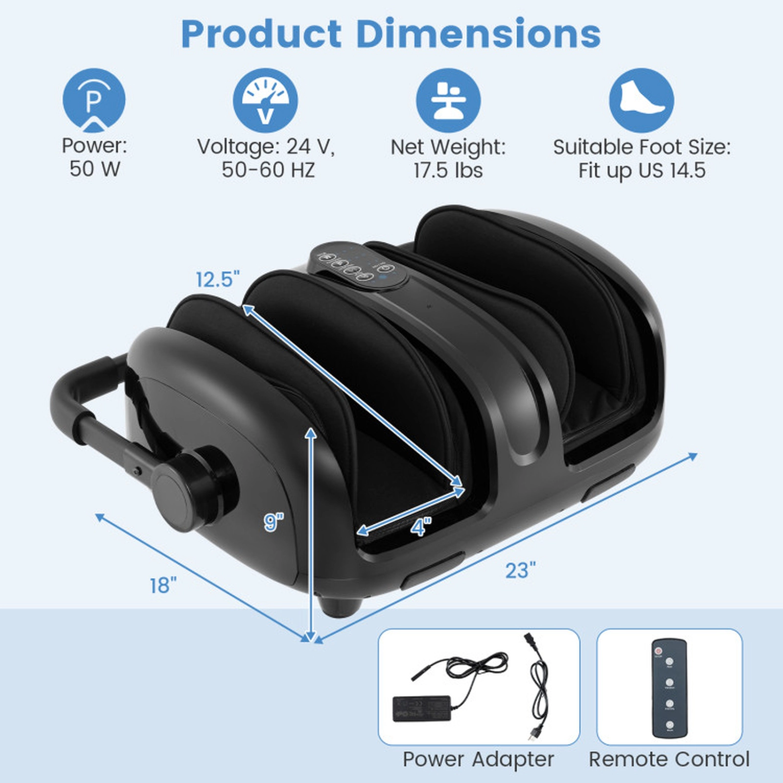 SUGIFT Black Foot and Leg Massager with Compression and 360-Degree Rotating Stand 23-in W 18-in D 9-in H