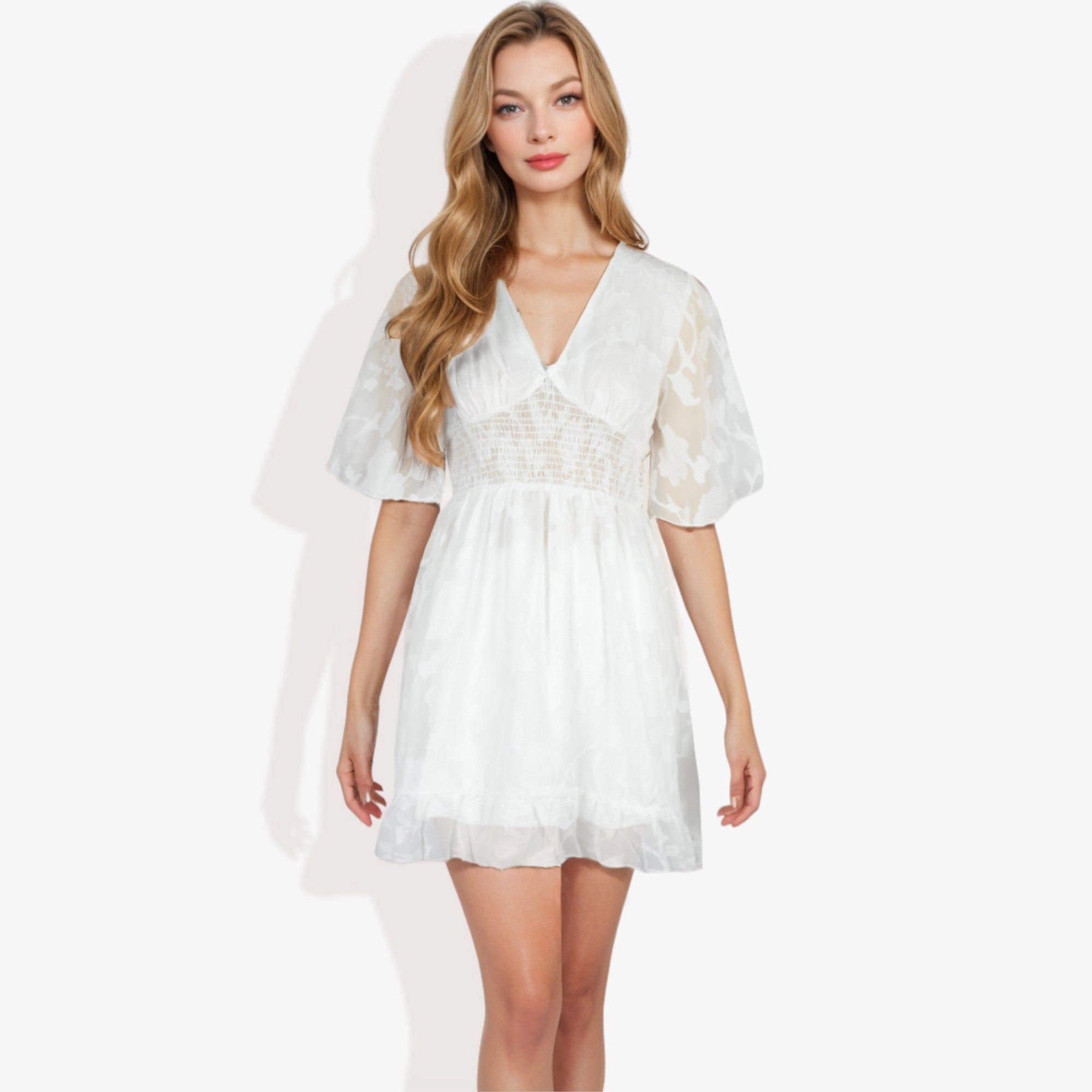 Anna-Kaci Women's V-Neck Short Sleeve Lace Mini Dress