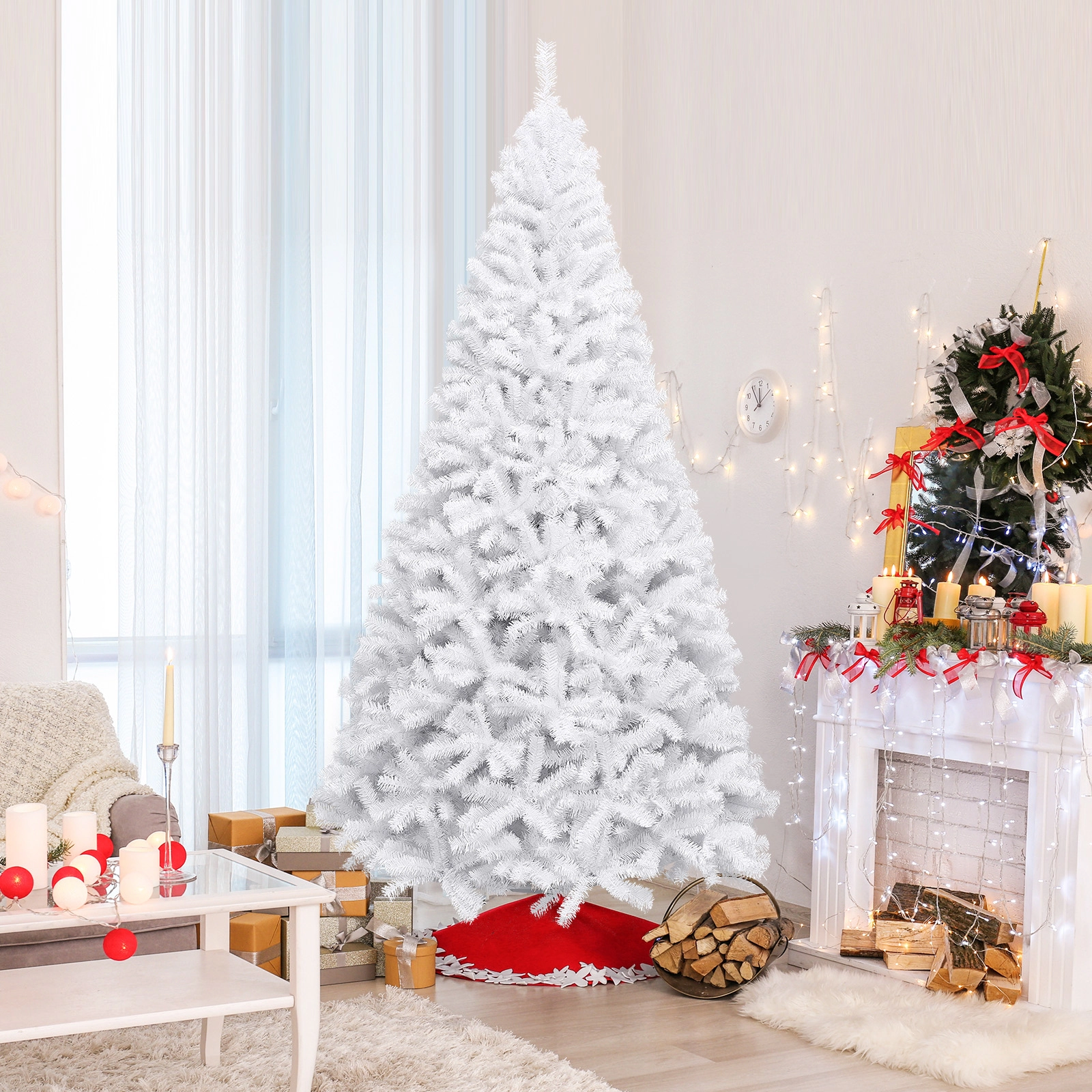SUGIFT 9 ft White Artificial Christmas Tree Hinged Unlit Xmas Tree with Metal Stand