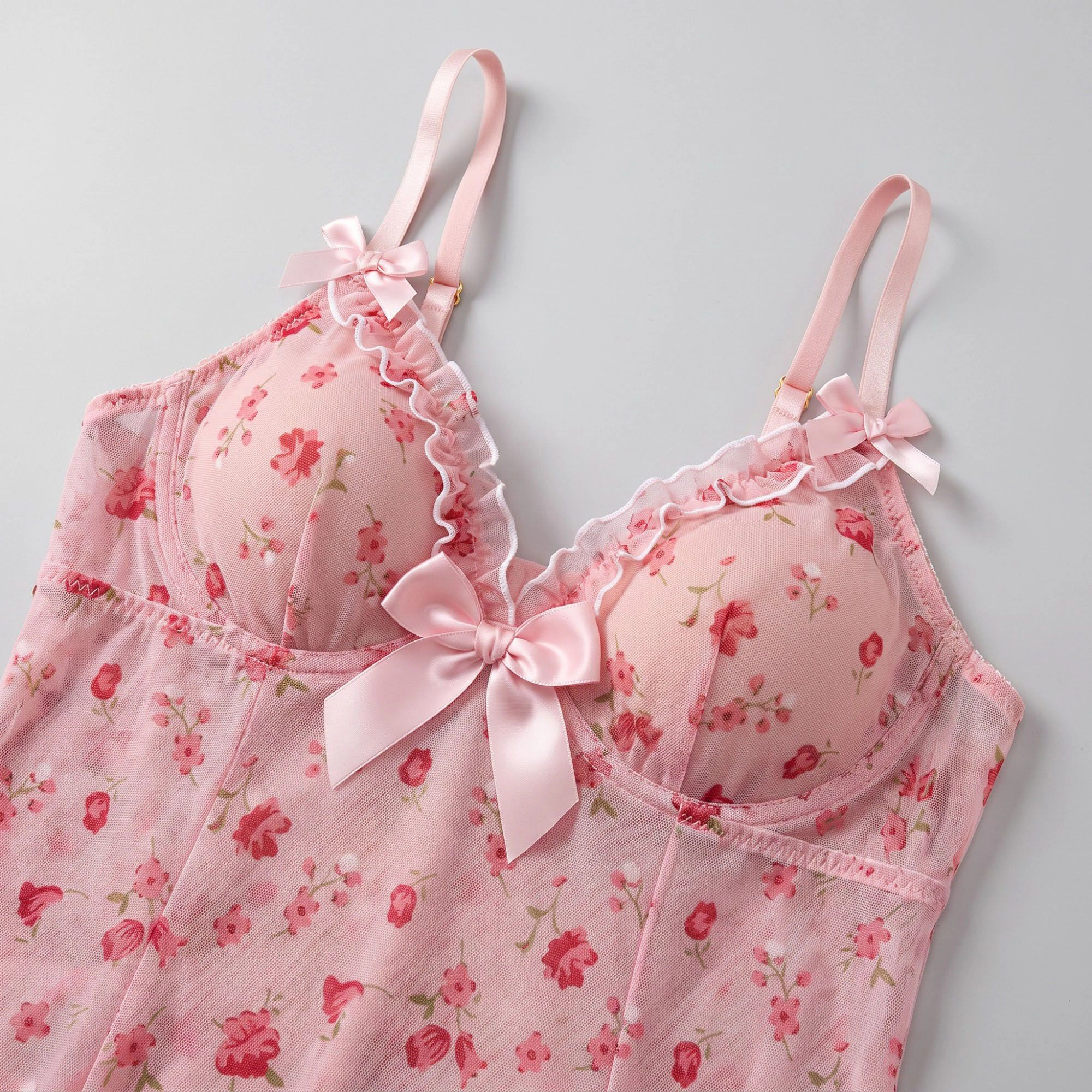 Anna-Kaci Women's Floral Sheer Mesh Ruffle Chemise Nightgown