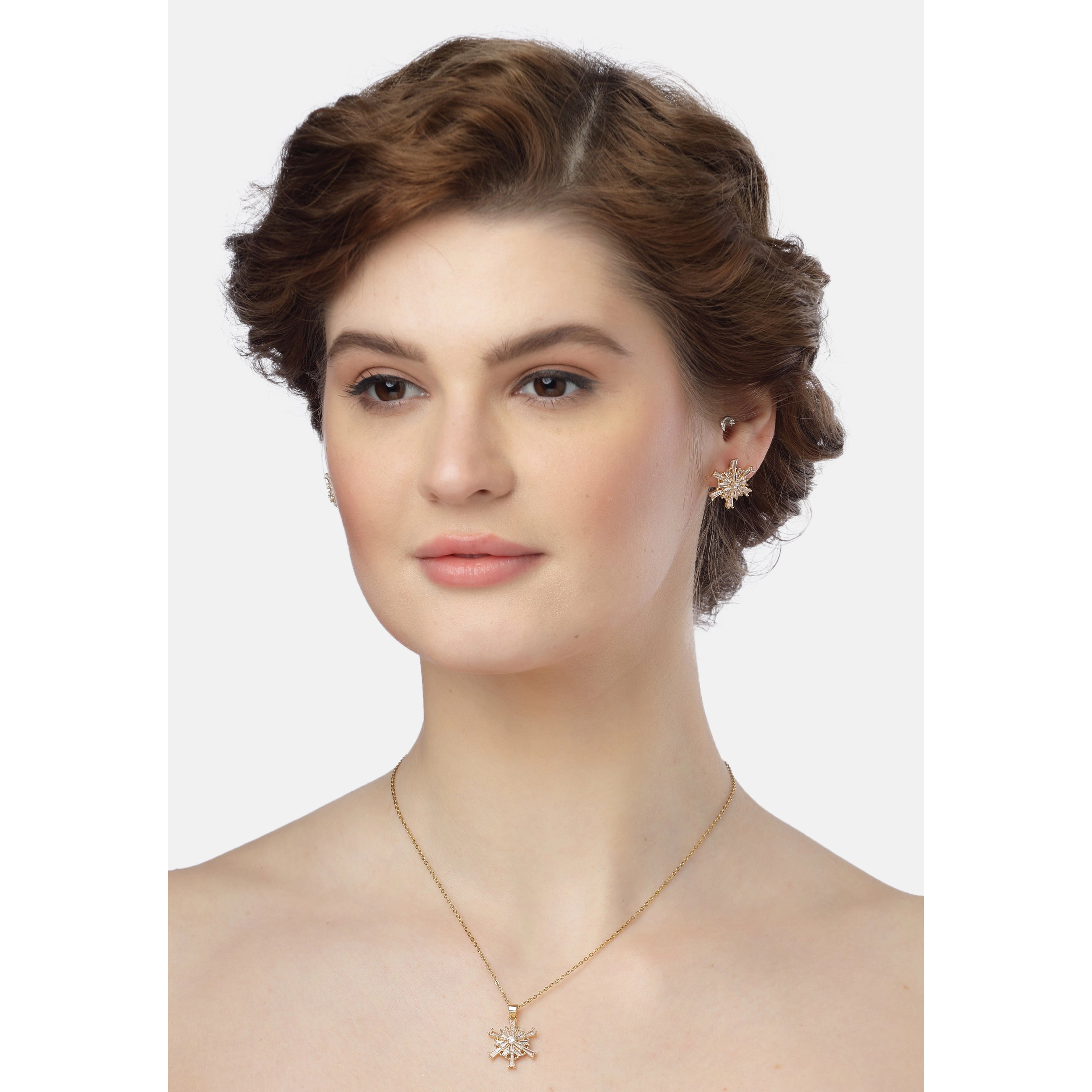 AGP PARIS Golden Stardust Womens Necklace and Earrings Set