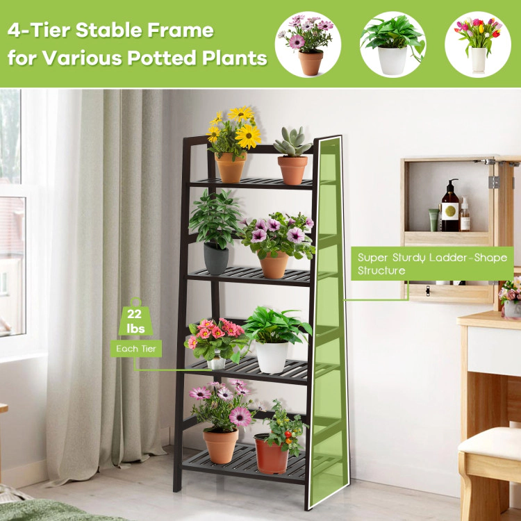 Hivvago 4-Tier Bamboo Plant Rack with Guardrails Stable and Space-Saving