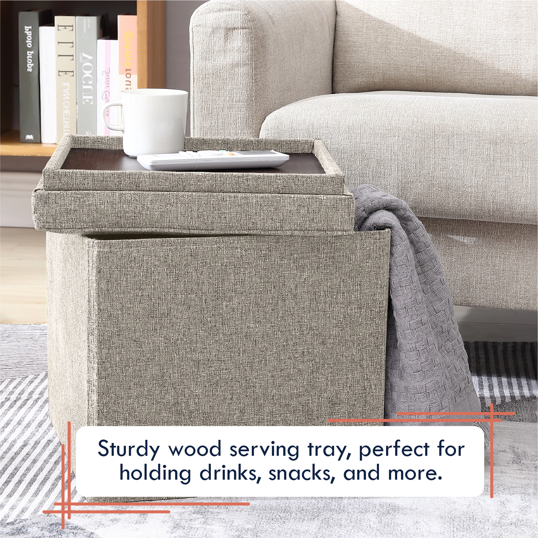 Ornavo Home Collapsible Tufted Linen Square Coffee Table Storage Ottoman