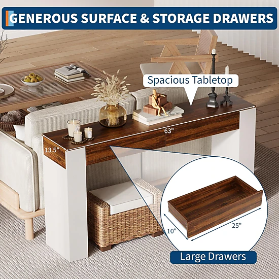 BebreezChic 63" Console Table with 2 Drawers, Narrow Entryway Sofa Table Behind Couch for Hallway & Living Room