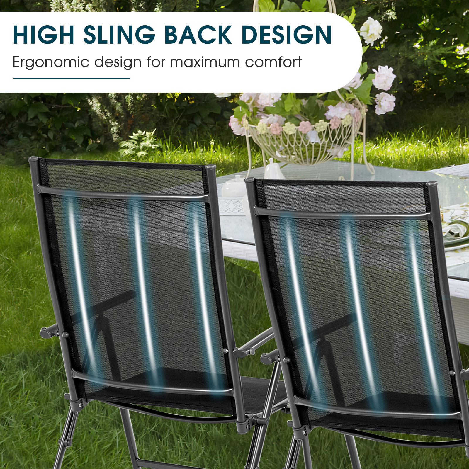 LJG Set of 2 Adjustable Portable Patio Folding Dining Chair Recliners