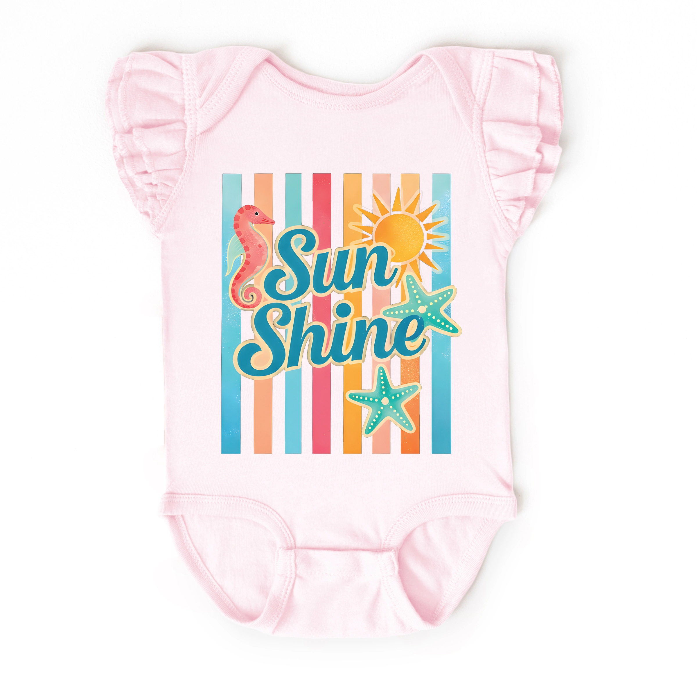 The Juniper Shop - Sunshine Seahorse Stripes Baby Flutter Sleeve Bodysuit