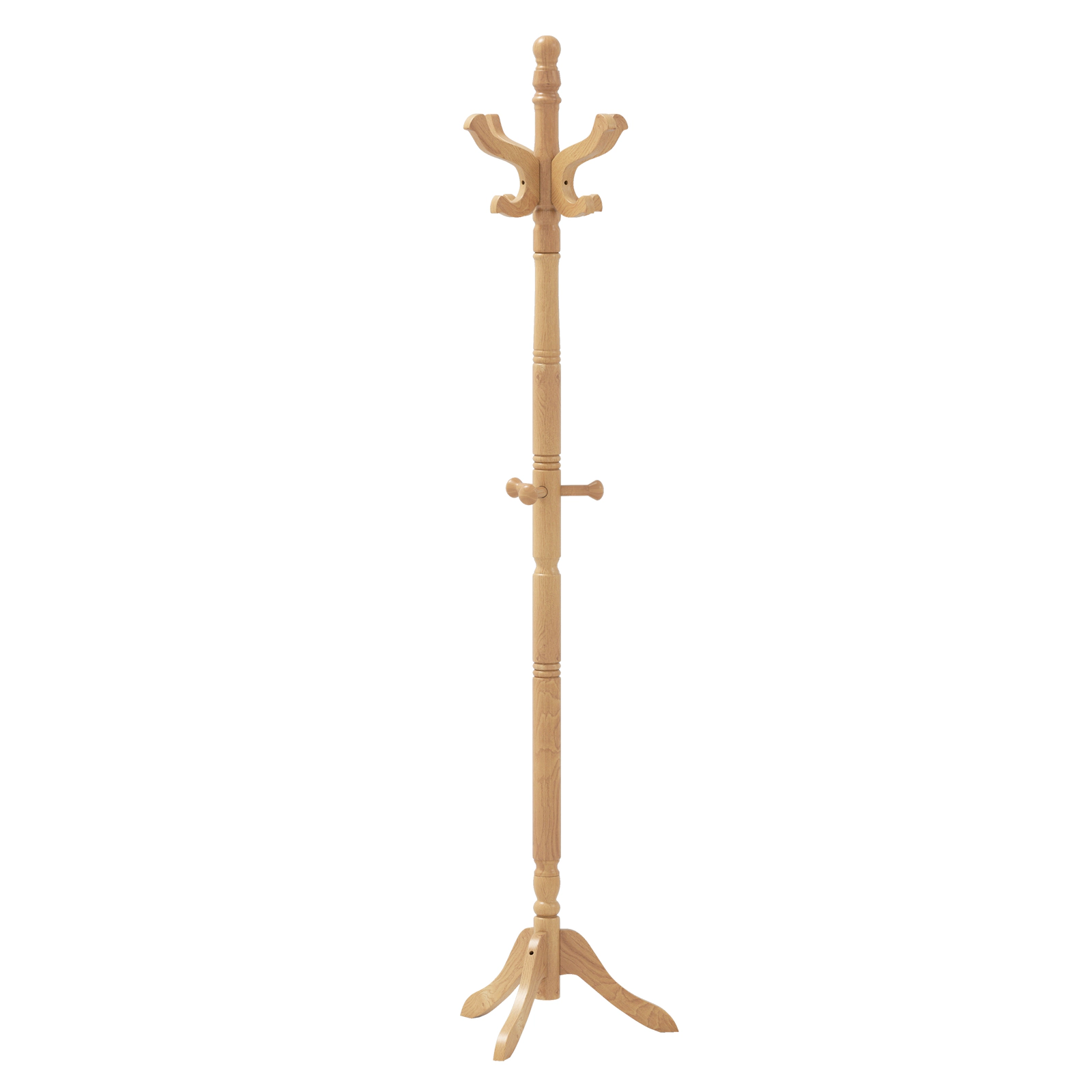 SUGIFT Solid Wood Hall Tree 11 Hooks & 3 Height Options Coat Rack 11-lb Capacity Per Hook 72-in Tall Natural Rubber Wood