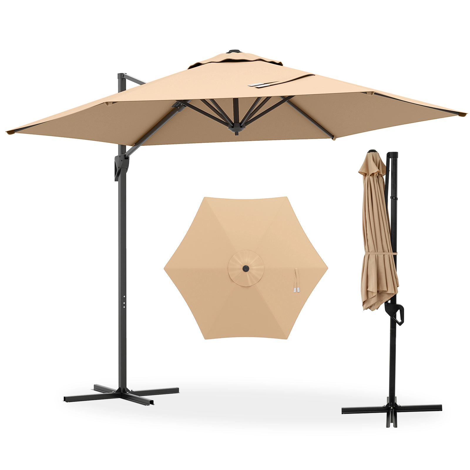 SUGIFT Beige 9 ft Cantilever Patio Umbrella with Vented Top and Handle Opening