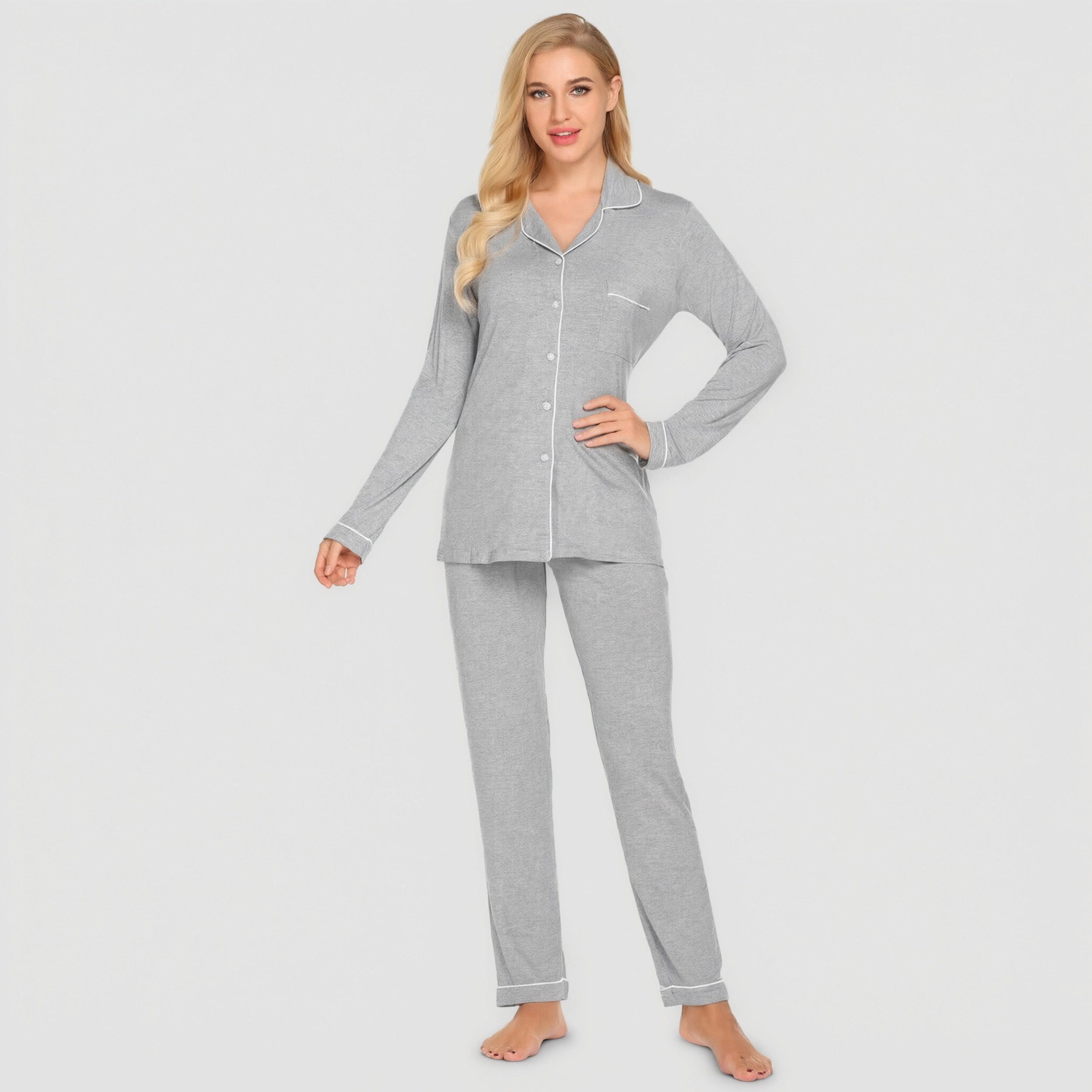 Ekouaer Womens Pajamas Set 2 Piece Button Down Sleepwear Soft Long Sleeve Top and Pants Pjs Lounge