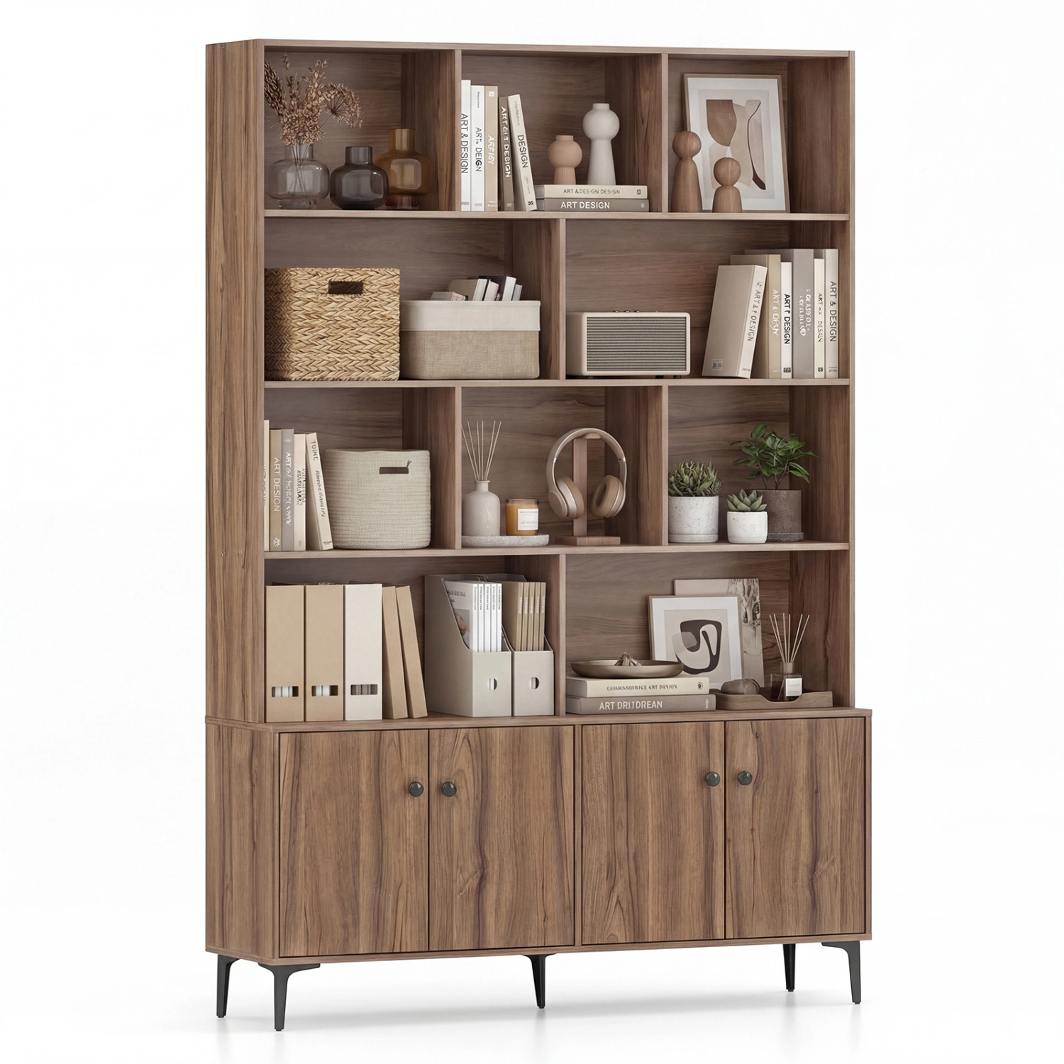 LJG Bookshelf with 4 Doors and 2 Anti-Tipping Kits for Home Office