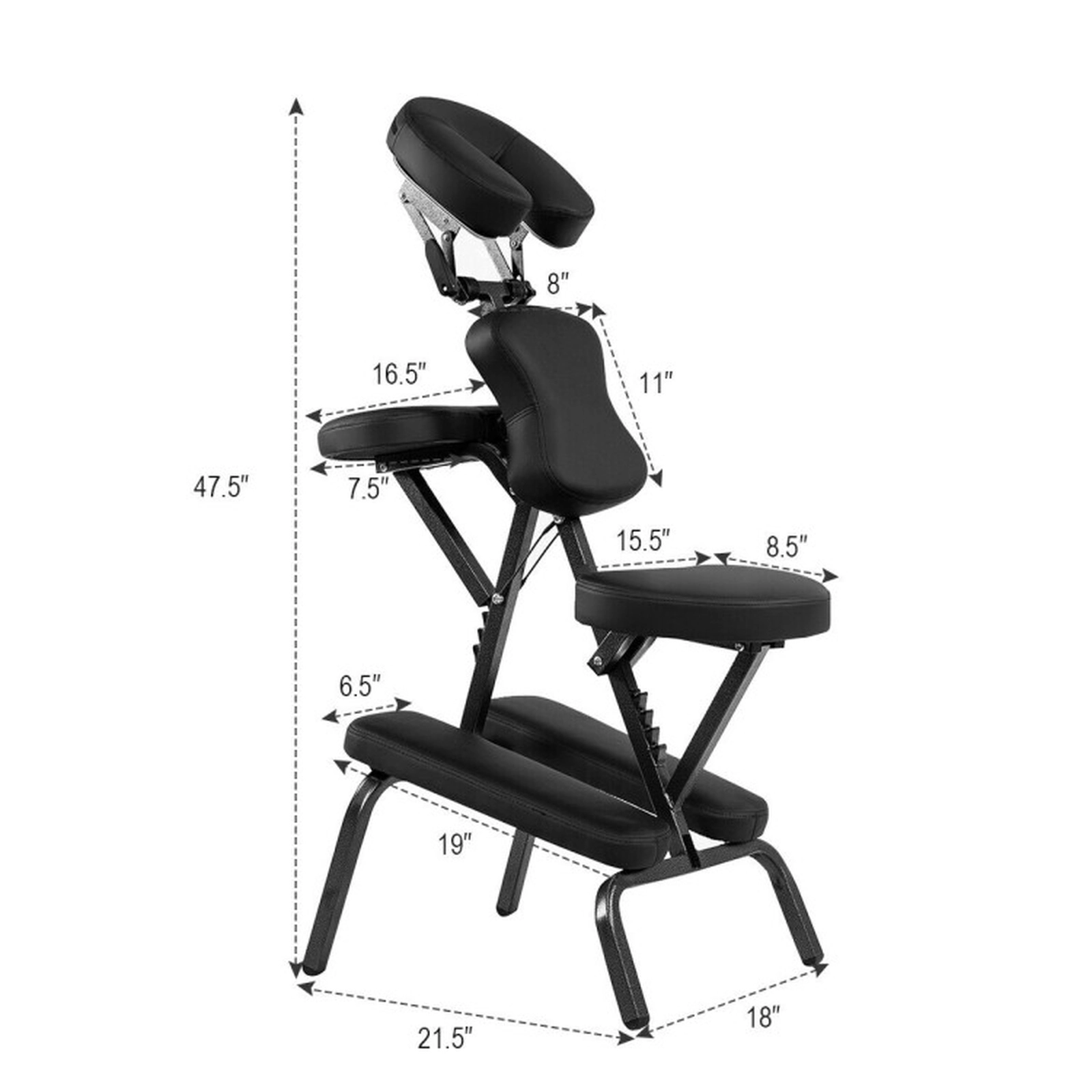 SUGIFT Foldable PU Leather Pad Travel Massage Chair 350-lb Capacity Adjustable 19-in Wide Black/White with Carrying Bag