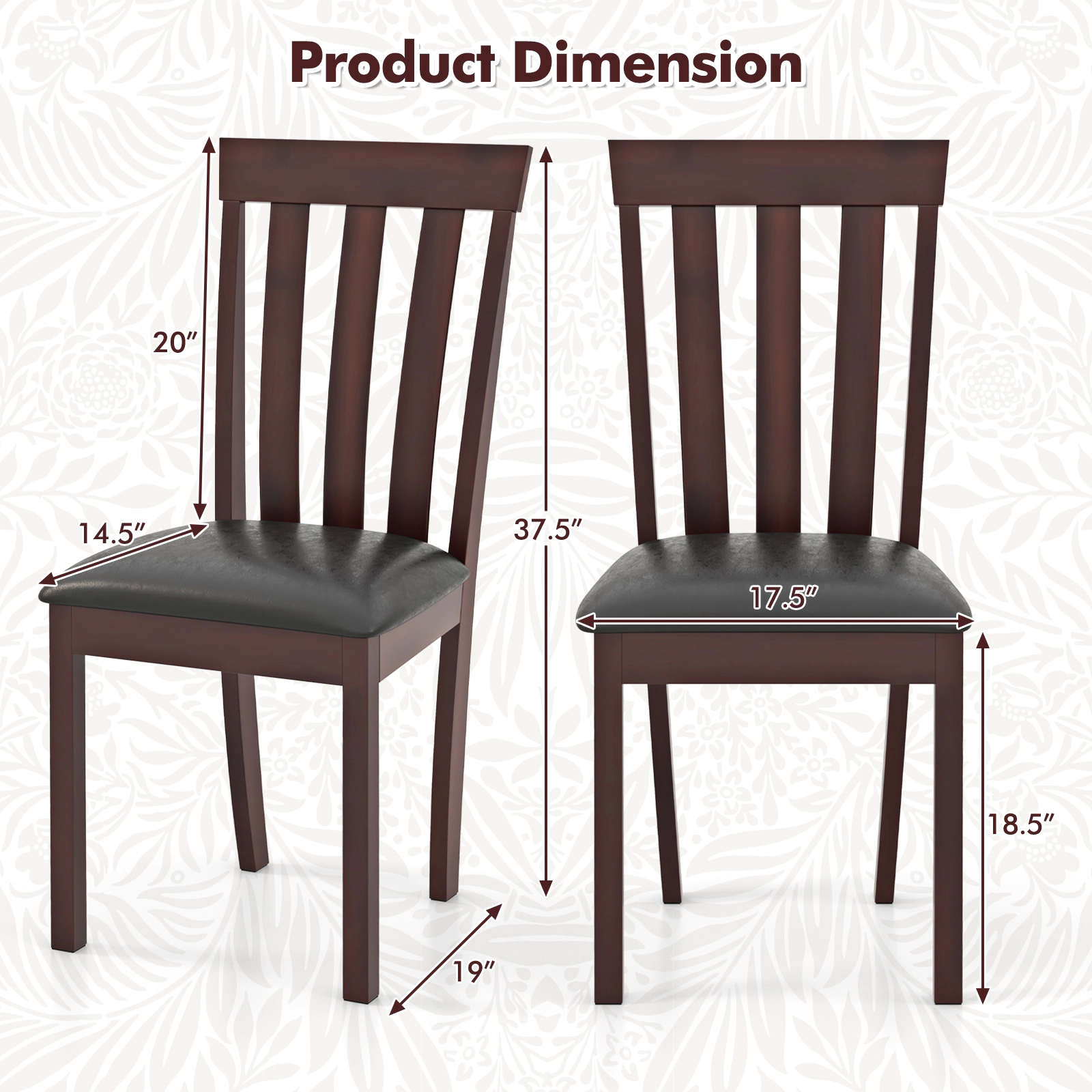 SUGIFT Set of 2 Upholstered Wooden Dining Chairs with Padded Seat 265-Lb Capacity 37.5-in Tall Espresso and Black
