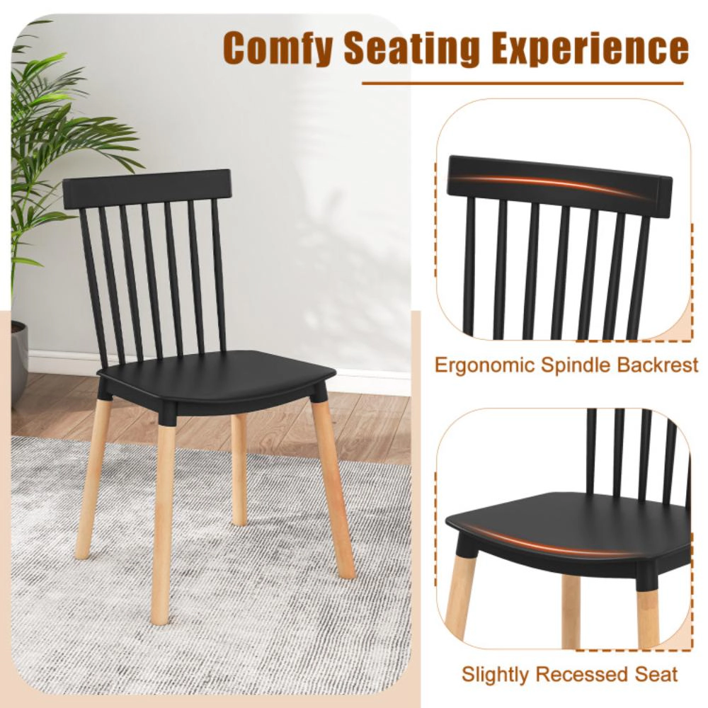 Hivvago Set of 4 Windsor Dining Chairs with Spindle Backs and Curved Seats-Black