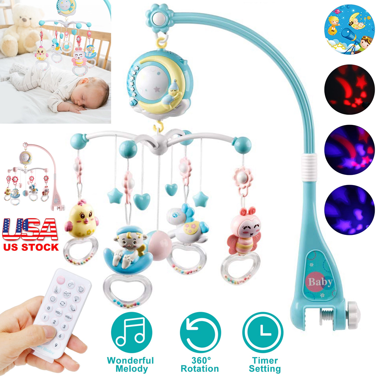 GBruno Kids' Musical Crib Mobile With Star Projector