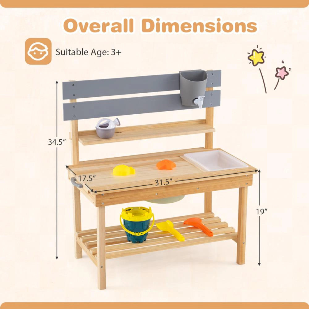 Hivvago Outdoor Kids Mud Kitchen with Extended Tabletop and Water Tank