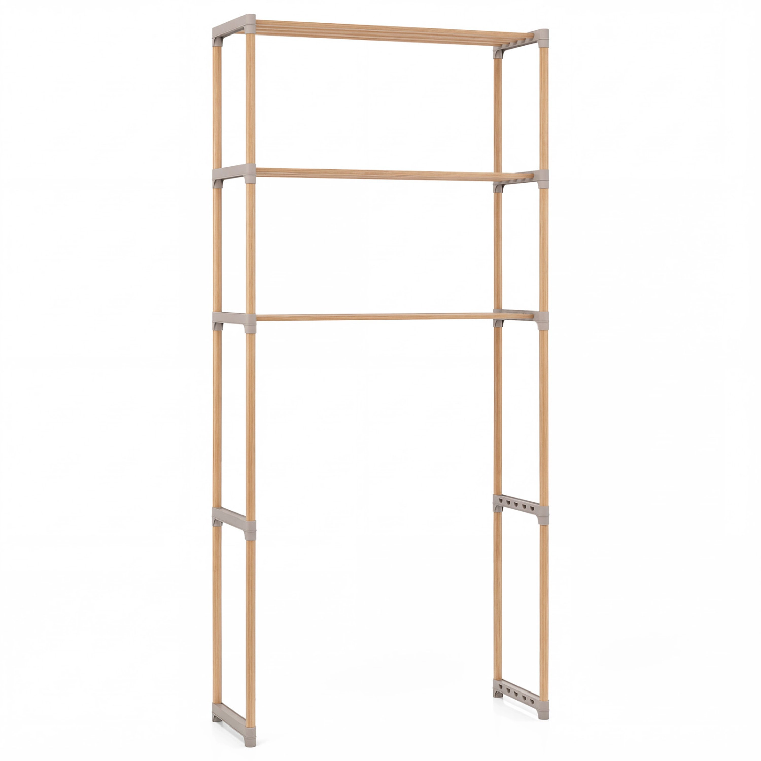 Slickblue Over Toilet Bathroom Shelf 3-Tier 58.5in Pine Wood Grey Storage Rack Laundry