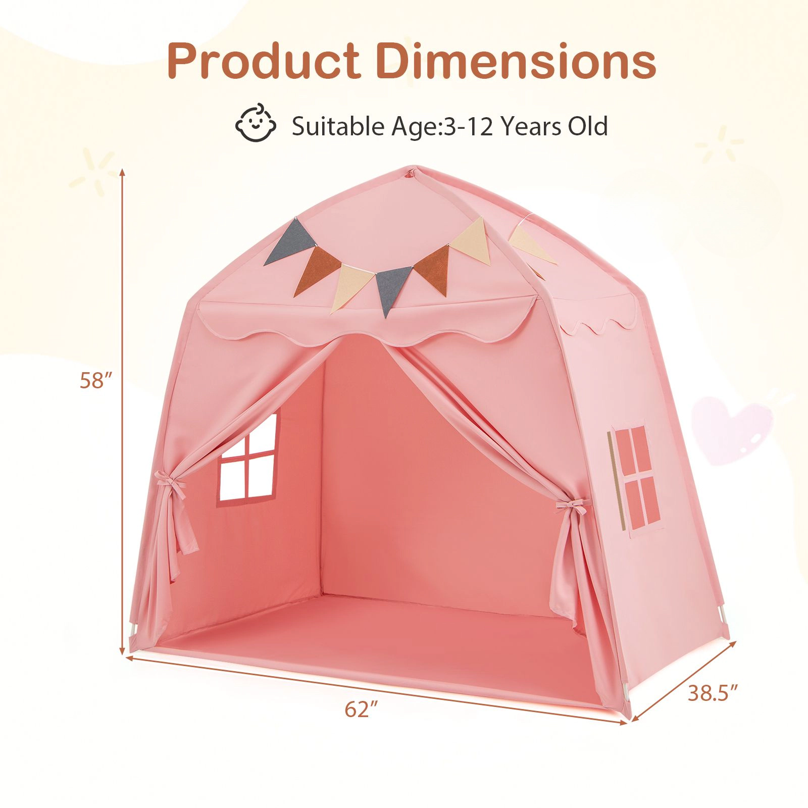 SlickBlue Indoor Kids Playhouse Tent with Windows, Curtains & Spacious Design