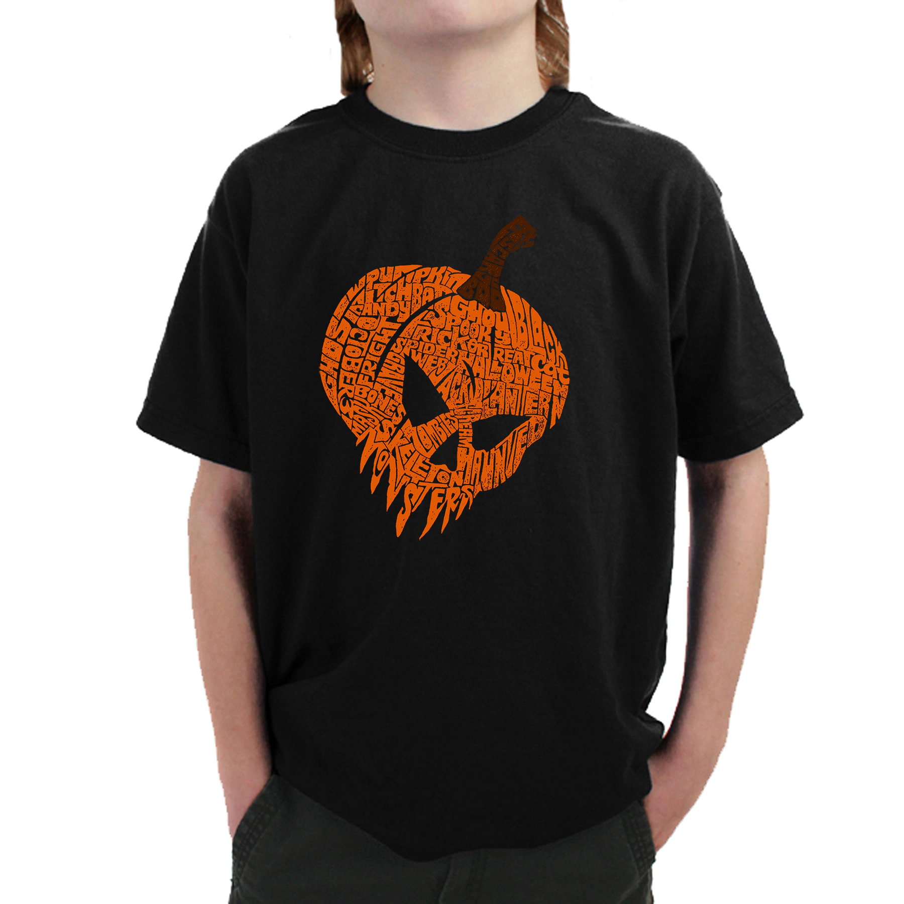 LA Pop Art Boy's Word T-Shirt - Evil Pumpkin